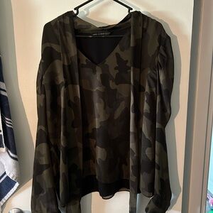 White House Black Market Camouflage V-Neck Women’s Top